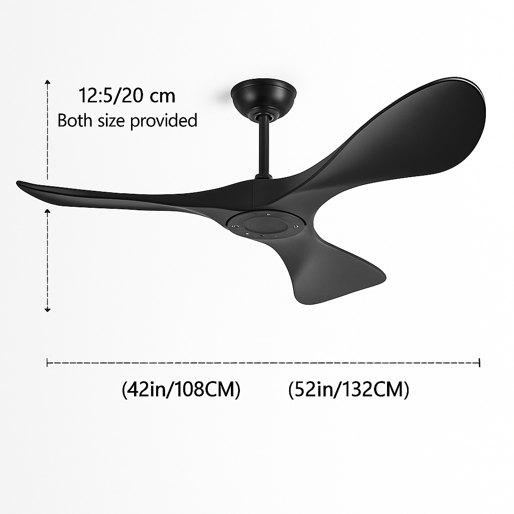 ventilateur de plafond moderne à trois pales avec lumière et télécommande