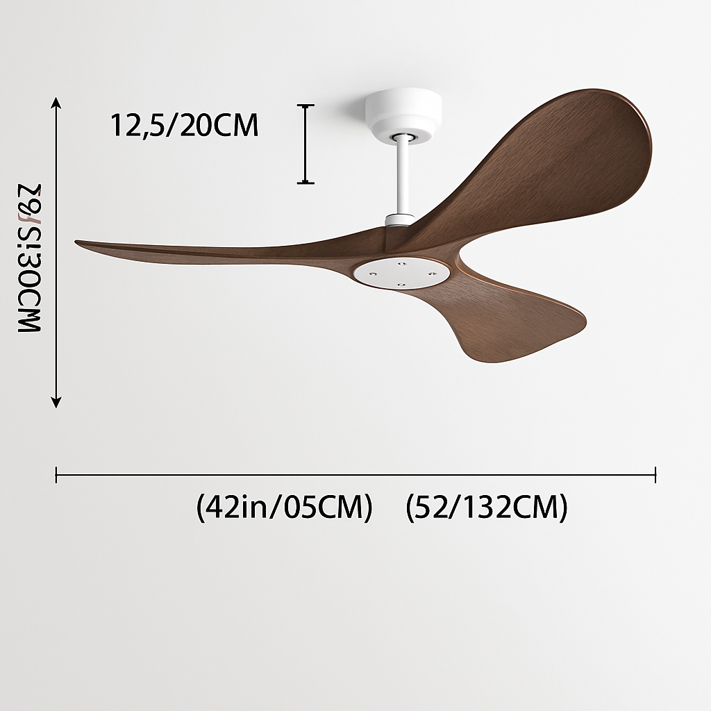 ventilateur de plafond moderne à trois pales avec lumière et télécommande