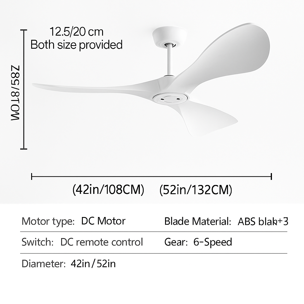 ventilateur de plafond moderne à trois pales avec lumière et télécommande