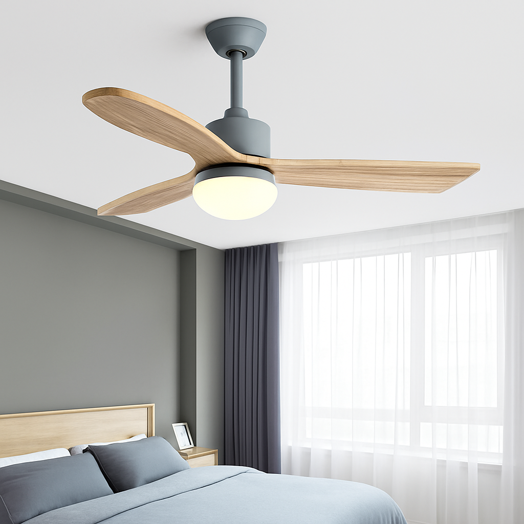 ventilateur de plafond nordique à lumière télécommandée en bois et métal