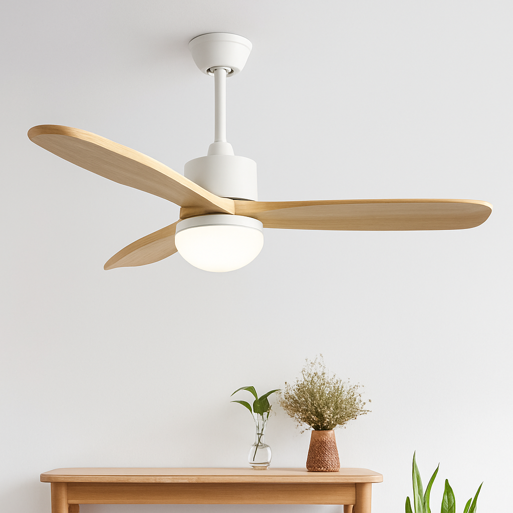 ventilateur de plafond nordique à lumière télécommandée en bois et métal