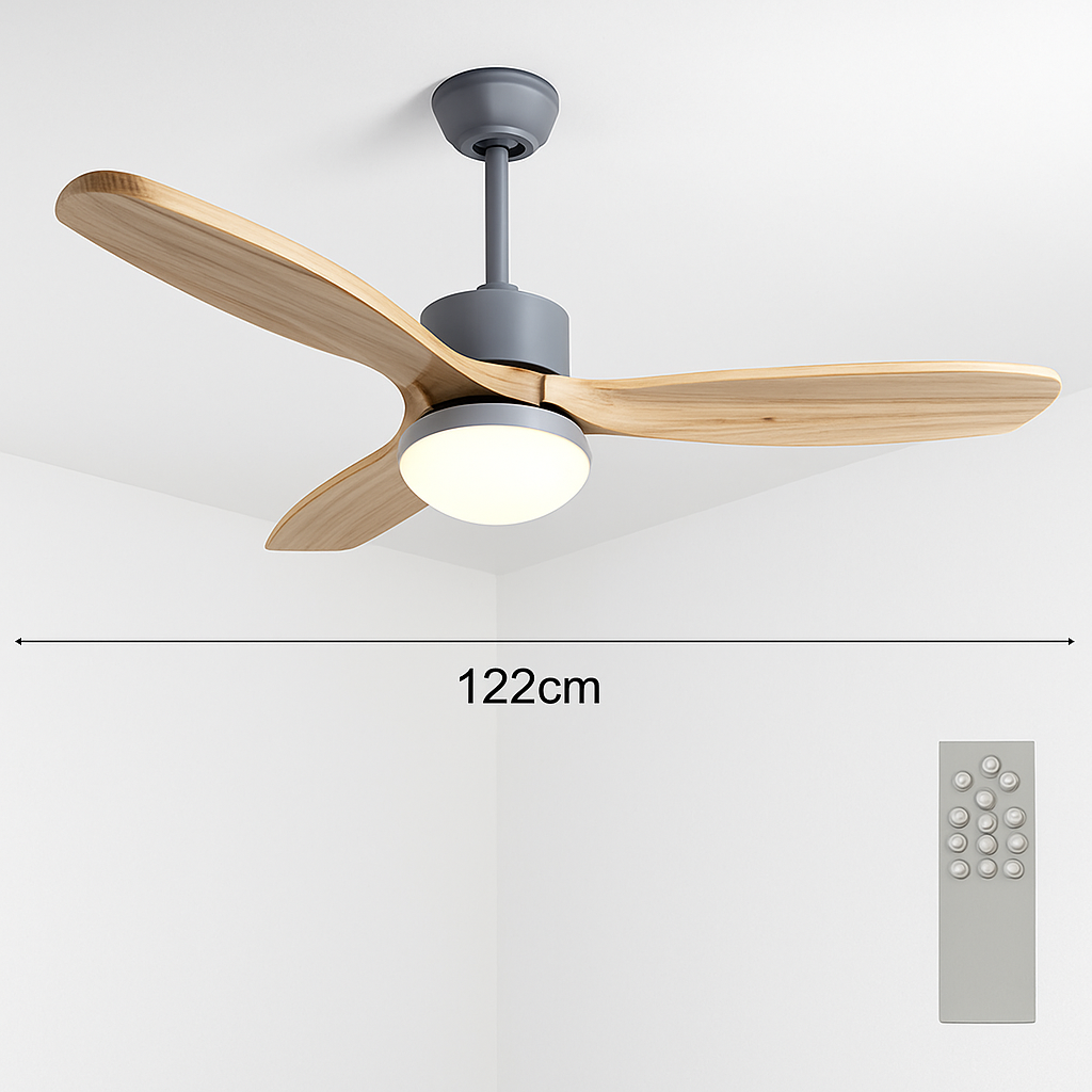ventilateur de plafond nordique à lumière télécommandée en bois et métal