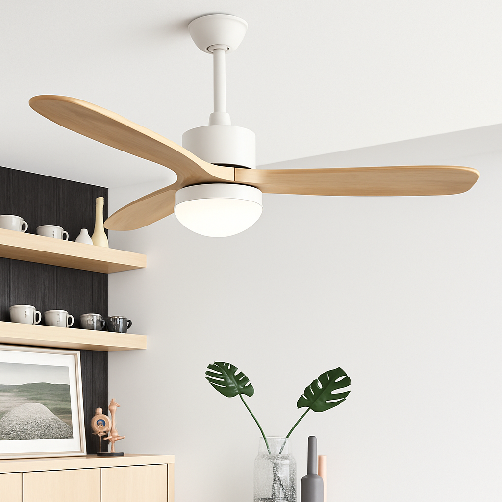 ventilateur de plafond nordique à lumière télécommandée en bois et métal
