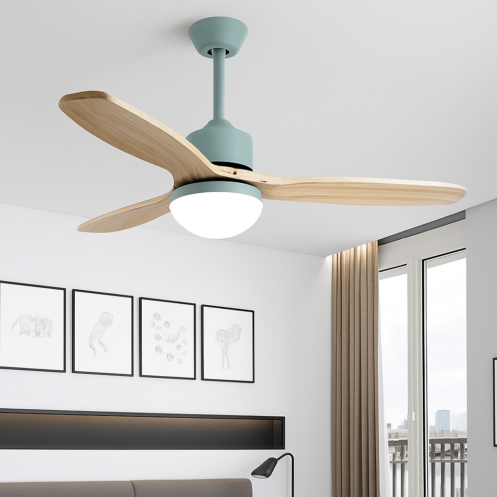 ventilateur de plafond nordique à lumière télécommandée en bois et métal