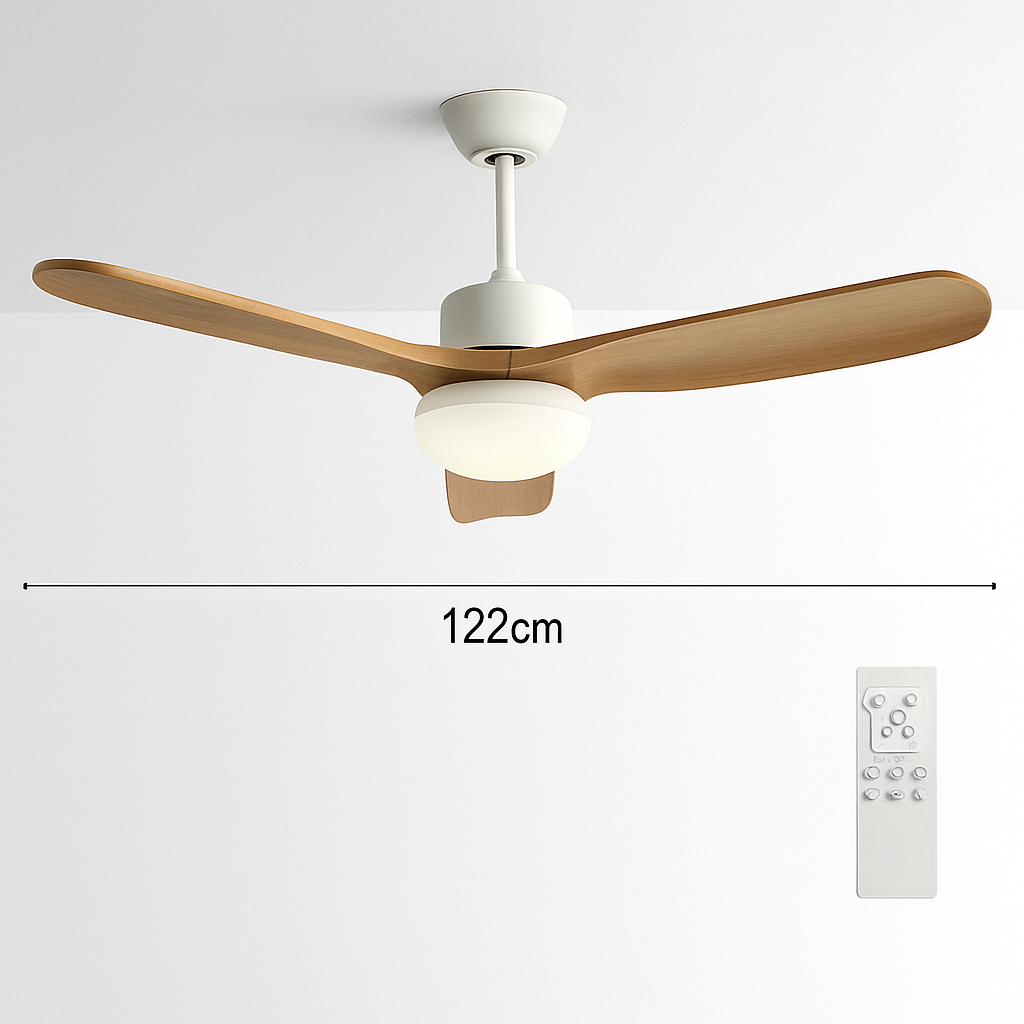 ventilateur de plafond nordique à lumière télécommandée en bois et métal