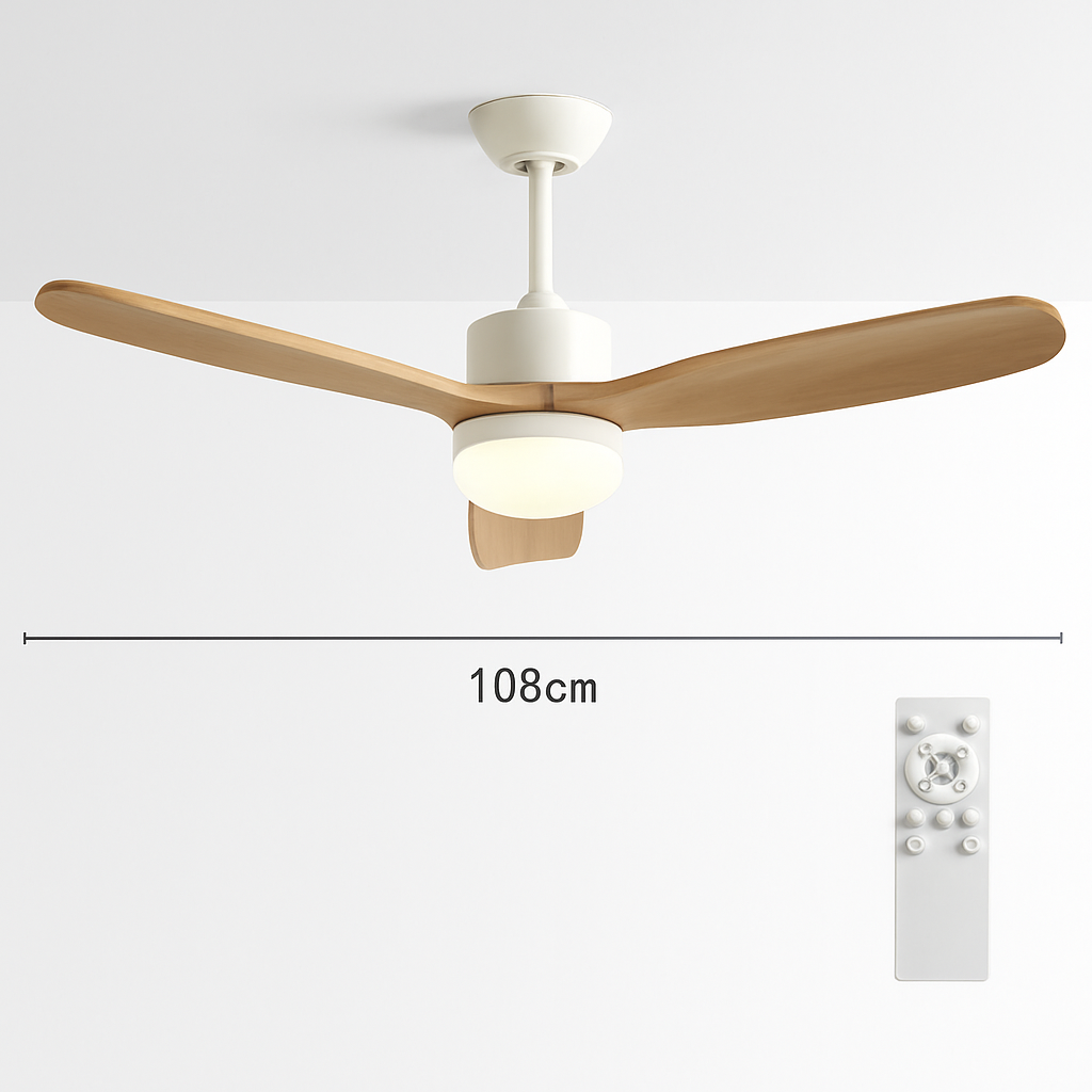 ventilateur de plafond nordique à lumière télécommandée en bois et métal