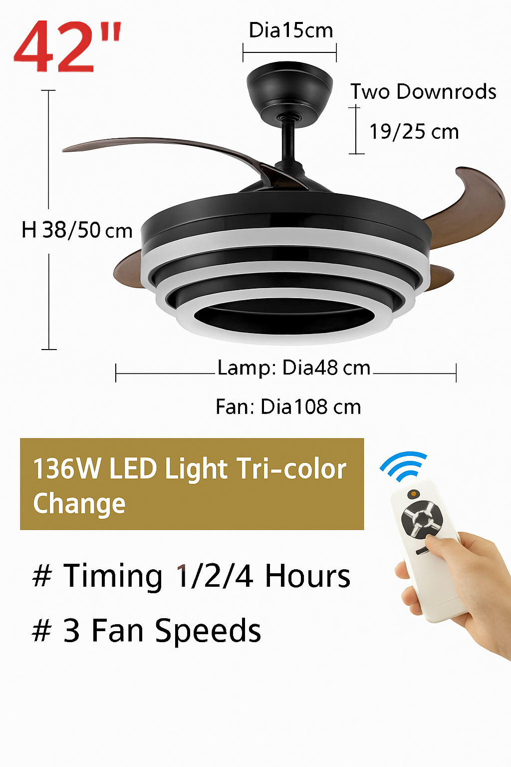 ventilateur de plafond silencieux avec télécommande et lumière LED