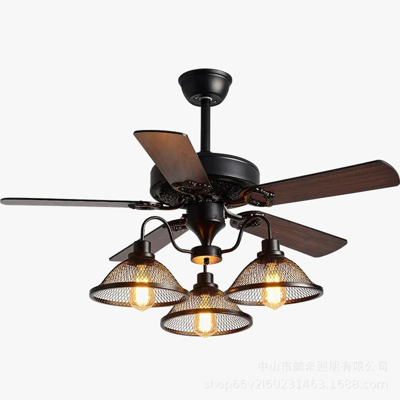 ventilateur industriel avec lumière et télécommande rétro 3 lumières