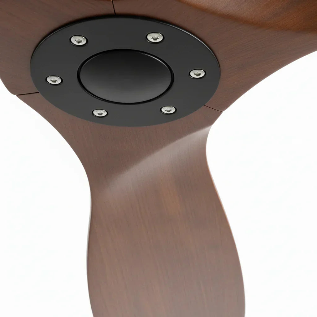 Ventilateur de plafond à trois pales en bois massif foncé — Campanule
