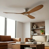 Ventilateur de plafond à pales en bois clair et moteur chromé — Cannage