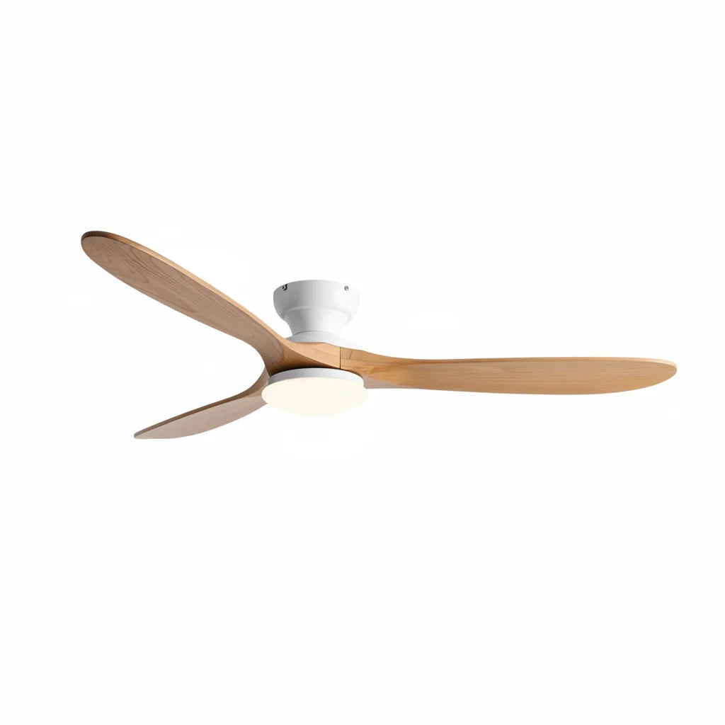 Ventilateur de plafond LED à pales claires et moteur blanc — Cardère