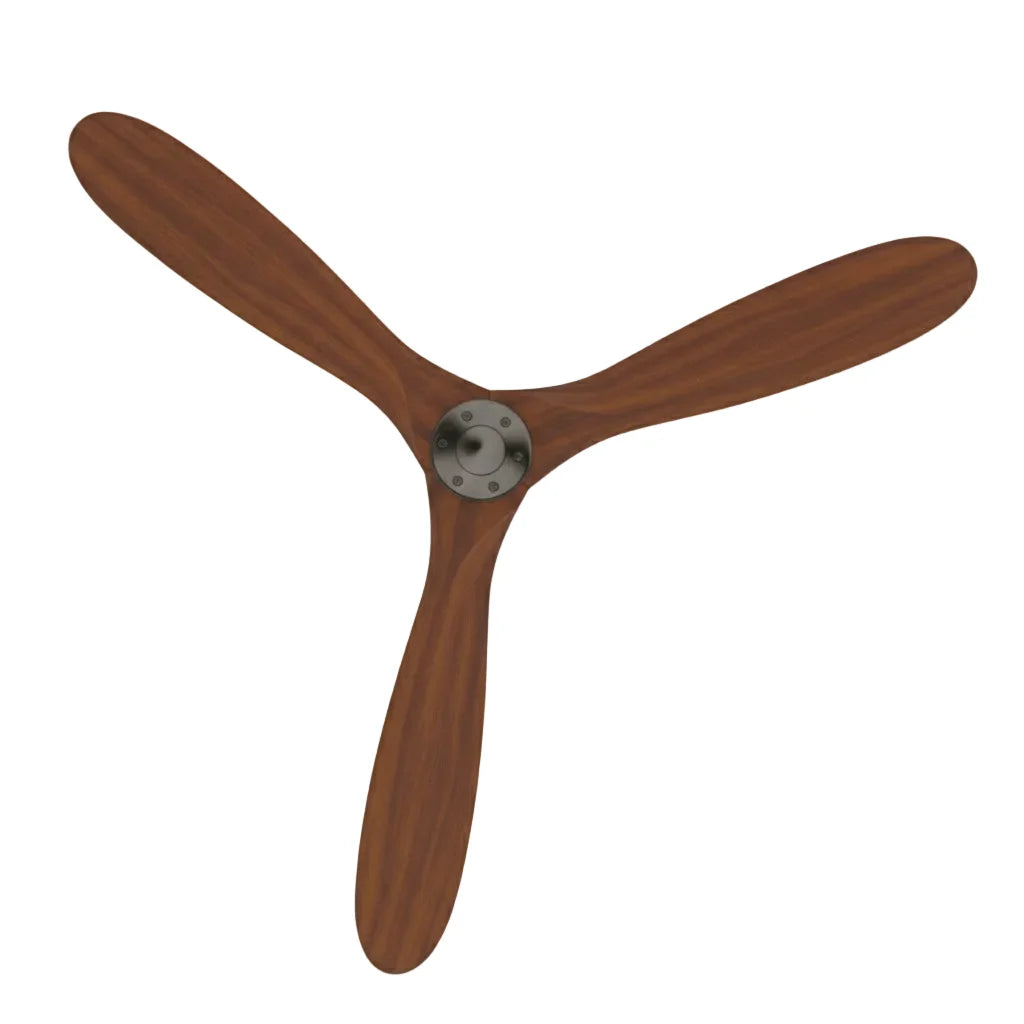 Ventilateur de plafond chromé sans éclairage, effet bois foncé — Armille