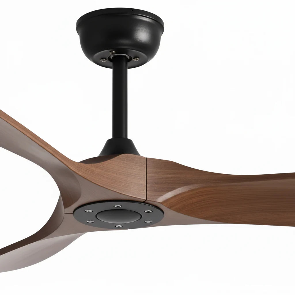 Ventilateur de plafond noir sans éclairage, effet bois foncé — Asphodèle