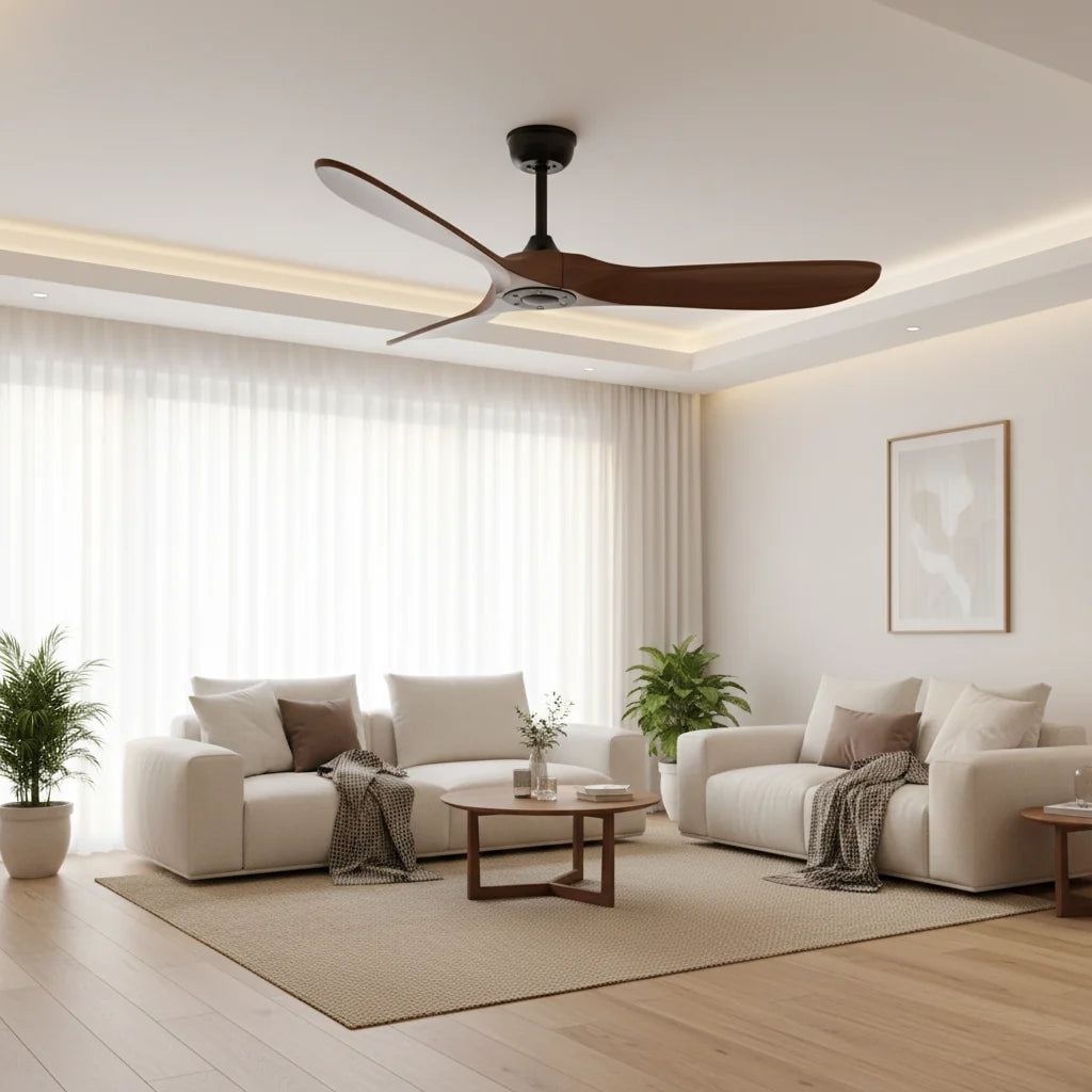 Ventilateur de plafond noir sans éclairage, effet bois foncé — Asphodèle