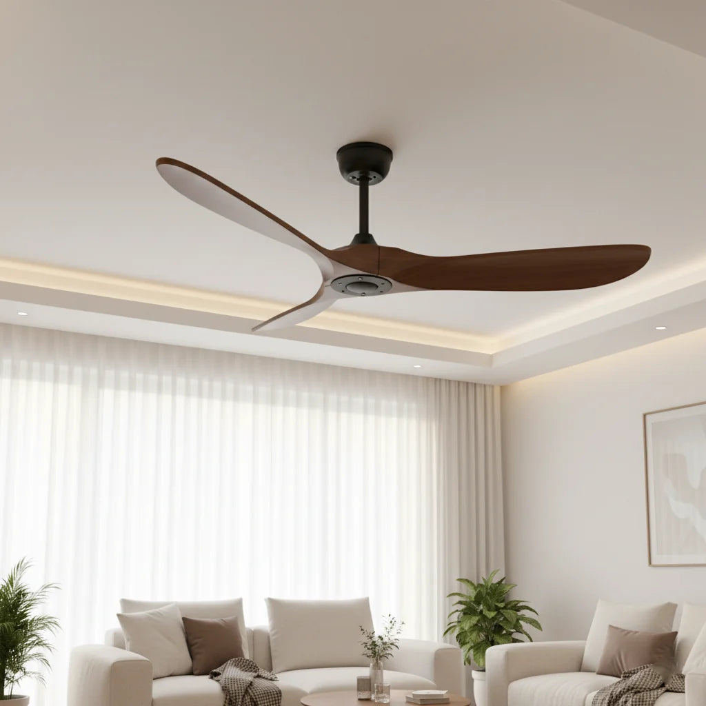 Ventilateur de plafond noir sans éclairage, effet bois foncé — Asphodèle
