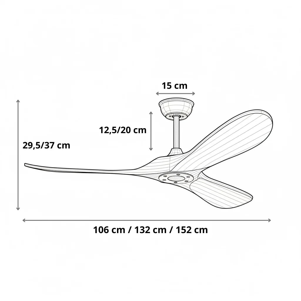 Ventilateur de plafond chromé sans éclairage, effet bois foncé — Armille