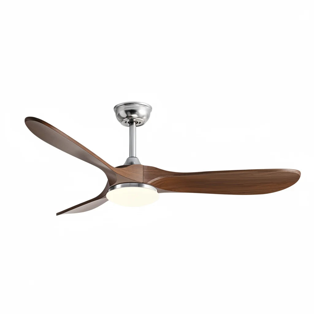 Ventilateur Plafond Silencieux Vintage avec LED - Argent et ABS Marron — Vulpin