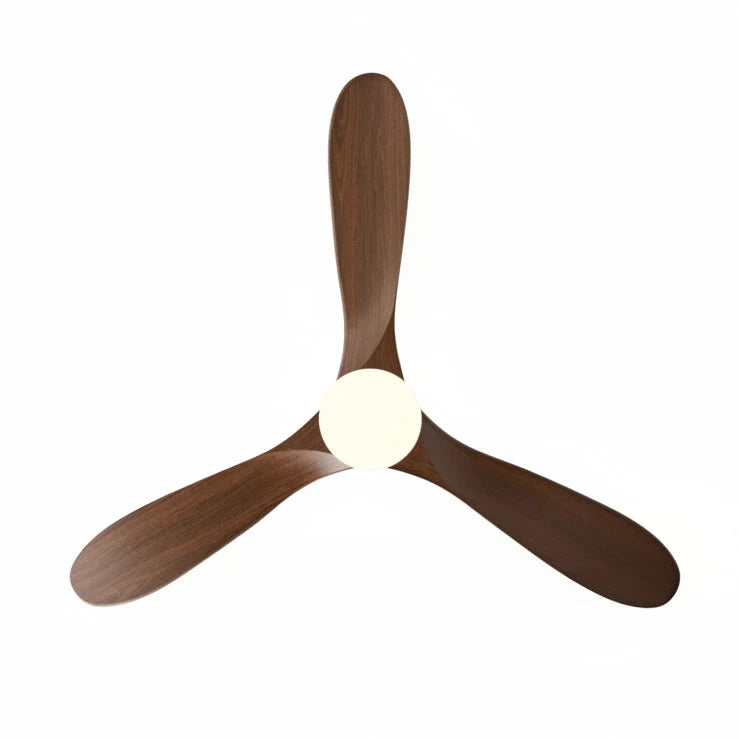 Ventilateur de plafond LED chromé à pales effet noyer — Vulpin