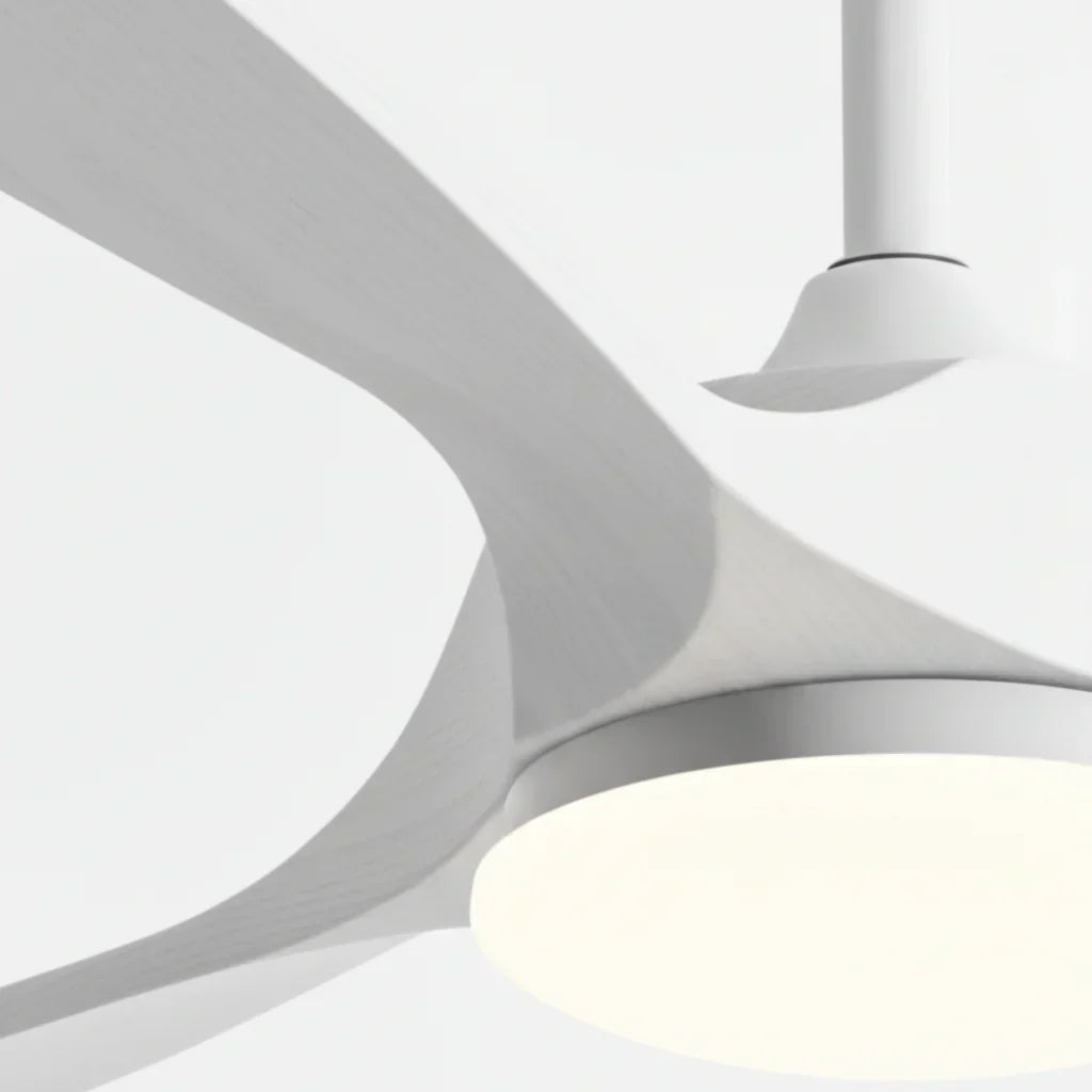 Ventilateur de plafond en bois laqué blanc avec lampe LED — Ciselure