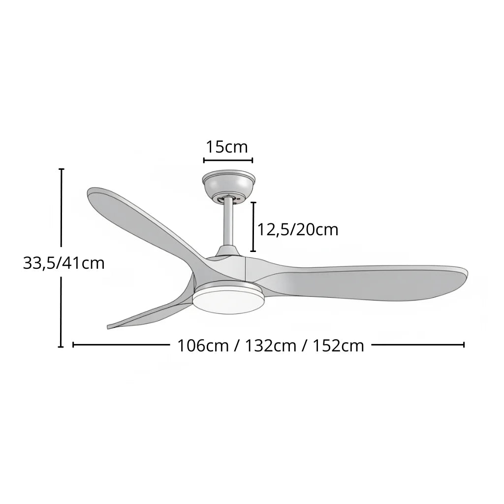 Ventilateur de plafond en bois laqué blanc avec lampe LED — Ciselure