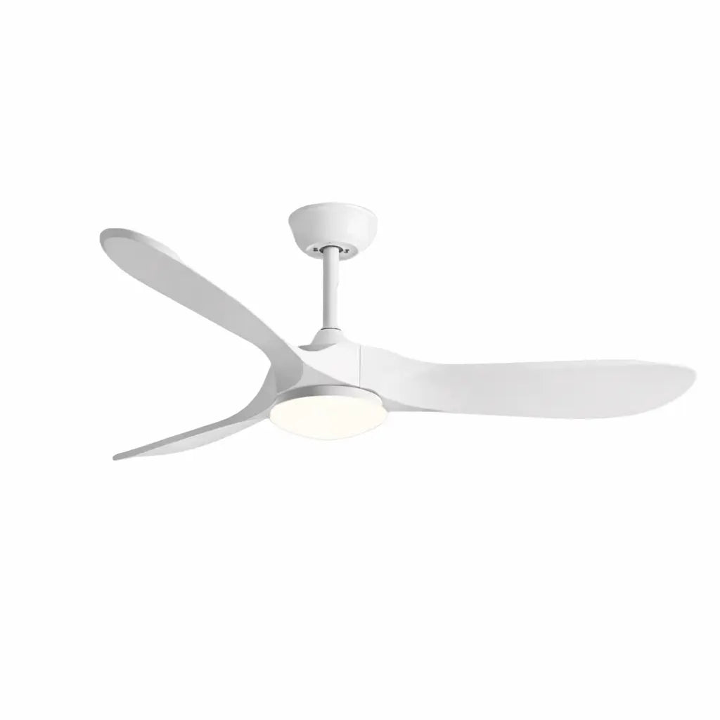 Ventilateur de plafond en bois laqué blanc avec lampe LED — Ciselure