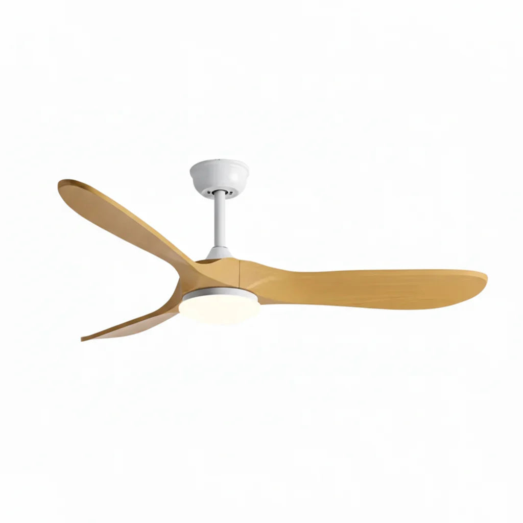 Ventilateur de plafond rétro bois miel et lampe intégrée — Cochenille