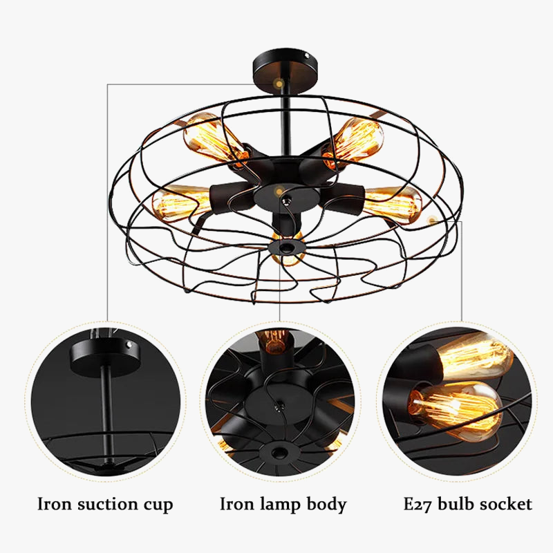 ventilateur plafonnier rétro loft suspension luminaire lustre