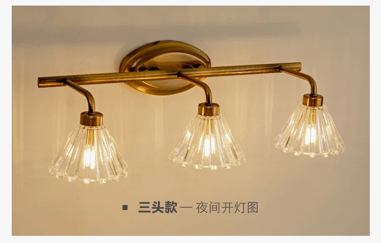 Vintage applique murale LED lumière Bronze clair abat-jour applique salle de bain lampe 2 têtes 4 têtes pour miroir couvercle en verre lumière intérieure