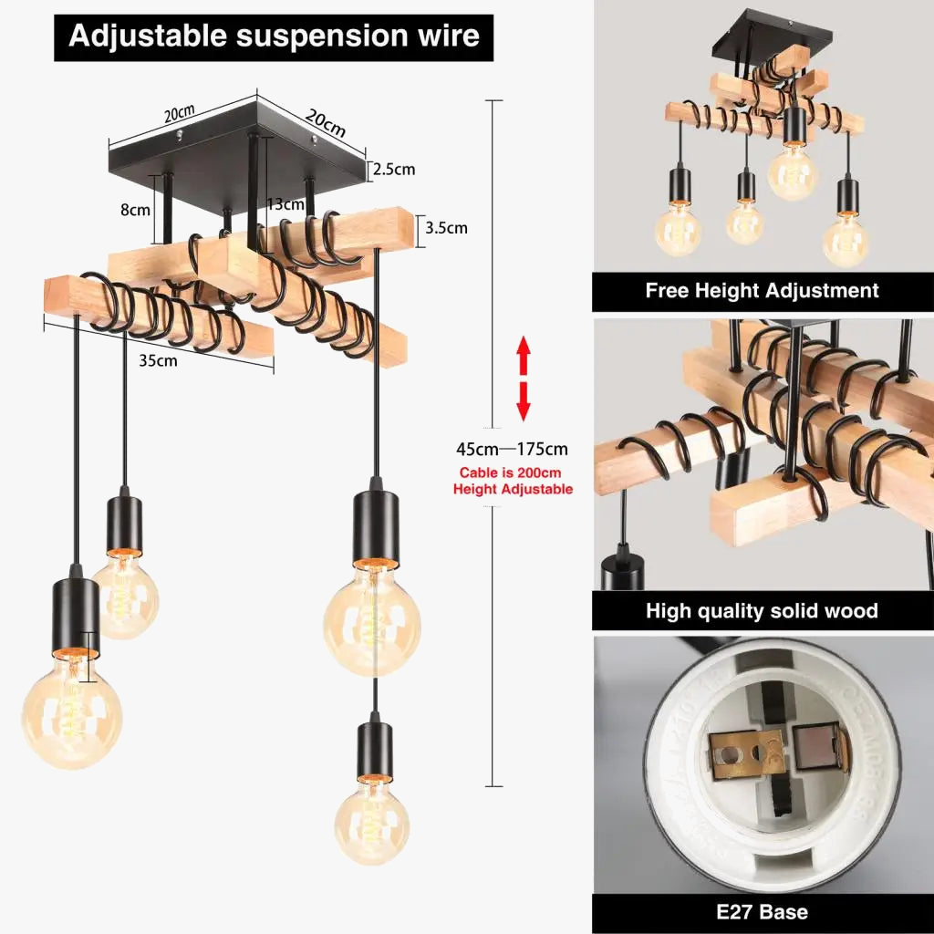 Vintage industriel bois plafond suspension lumières rétro Loft éclairage cuisine île suspension lampe Restaurant lustres Luminaire