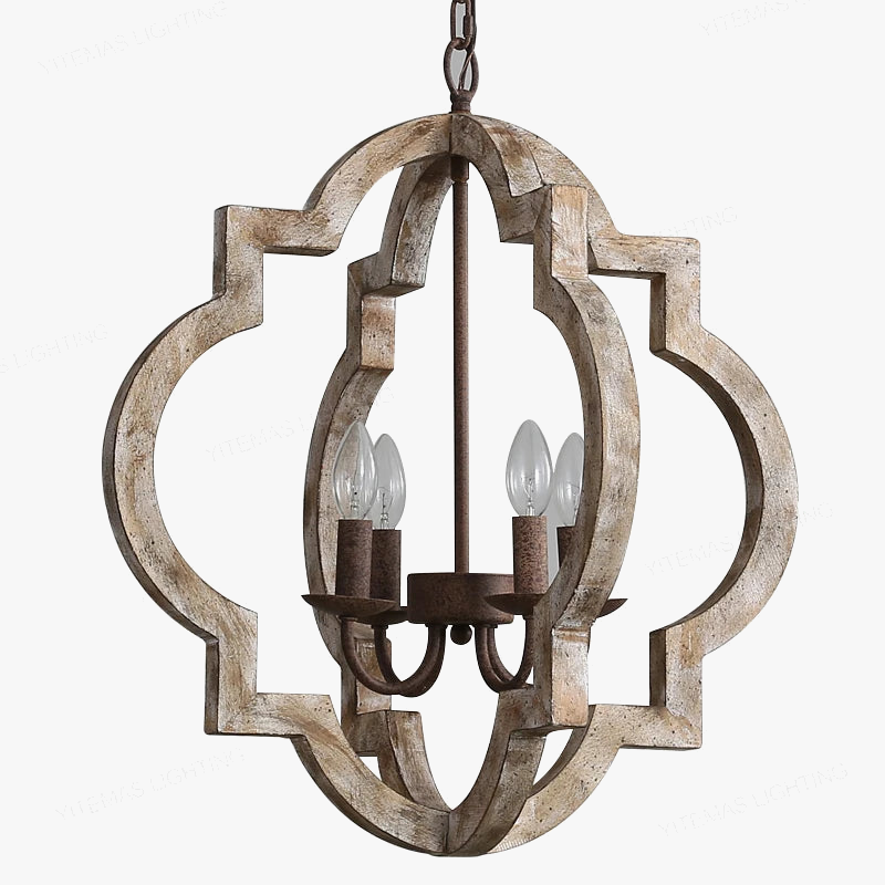Vintage lustre en bois massif éclairage à la maison style français américain pour salon chambre à manger cuisine rétro blanc 4 lumières