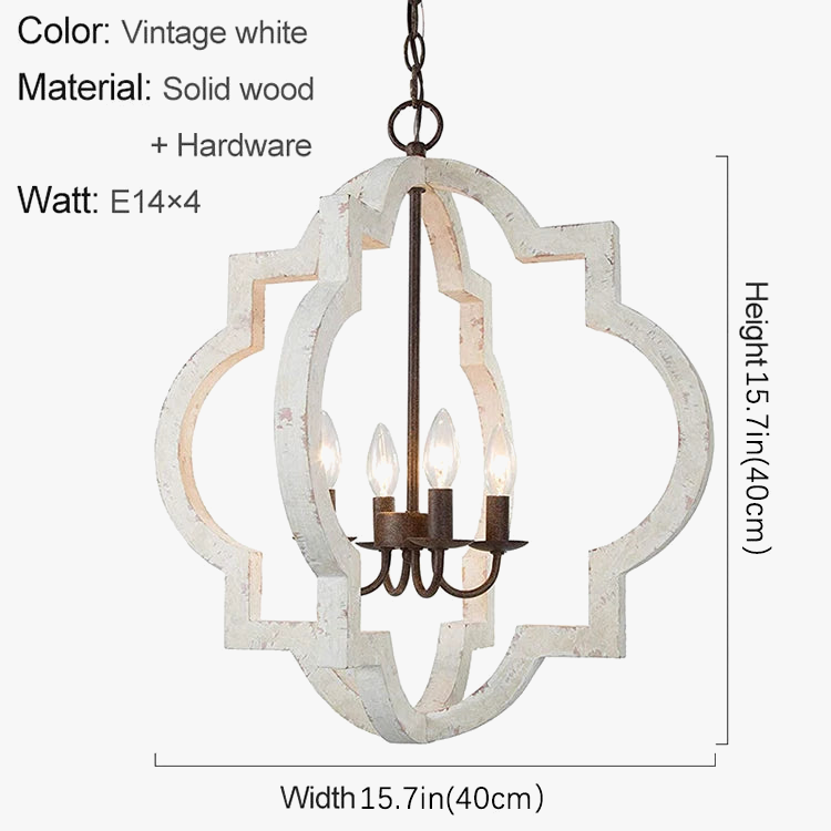Vintage lustre en bois massif éclairage à la maison style français américain pour salon chambre à manger cuisine rétro blanc 4 lumières