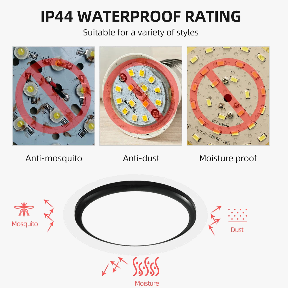 Zerouno plafond moderne à LEDs lumière étanche salle de bains lampe ronde salle de bain toilette 30W capteur de mouvement intérieur de la maison noir brillant
